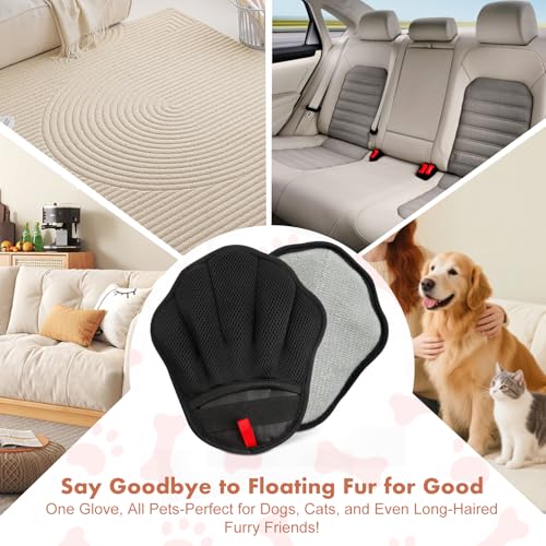 Pet Hair Removal Glove, Electrostatic Pet Hair Remover Glove for Cats & Dogs, Pet Hair Remover Tool for Laundry, Couch, Carpet, Car Seat - Upgraded Five-Finger, Reusable, Black+Black - color: Black+Black