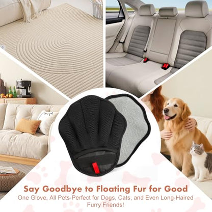 Pet Hair Removal Glove, Electrostatic Pet Hair Remover Glove for Cats & Dogs, Pet Hair Remover Tool for Laundry, Couch, Carpet, Car Seat - Upgraded Five-Finger, Reusable, Black+Black - color: Black+Black