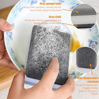 Non Scratch Scrub Sponge, 5PCS-Sponges for Dishes, Sponges Kitchen, Cleaning Sponge, Cleans Fast Without Scratching, Stands Up to Stuck-on Grime, 3 Layers of Rounded Edges