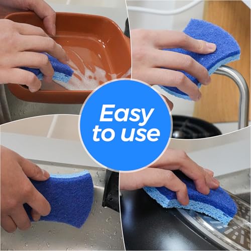 6-Pack Non-Scratch Kitchen Sponges – Durable Dish Sponges for Dishes, Pots, and Pans, Perfect for Cleaning Stainless Steel, Dishwashing, and More, Blue - color: Blue