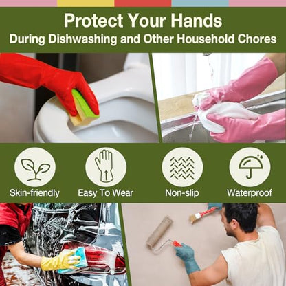 Rubber Cleaning Gloves 5 Pairs Kitchen Dishwashing Gloves Reusable for Household Washing Dishes Cleaning Gardening, Non-Slip Water Resistant Dish Gloves for Women Men Medium - size: Medium