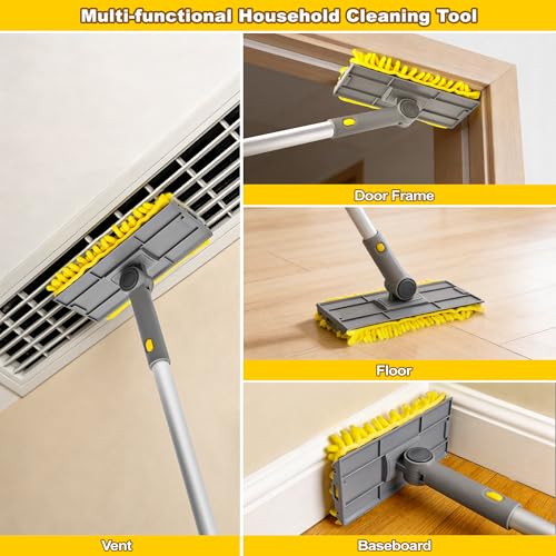 JEHONN 77” Ceiling Fan Cleaner Duster with Extra Bendable Chenille Dust Cleaning Tool, Detachable Washable Mop for Baseboard, Blinds, Walls, Floors & Car Interiors (Yellow)
