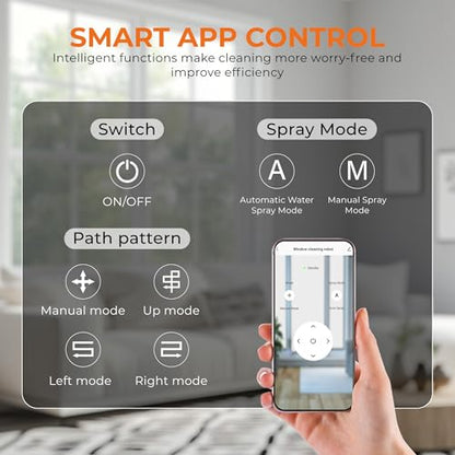 FRUITEAM Automatic Window Cleaner Robot with Dual Direction Auto-Spray, APP and Remote Control, Smart Path Detection, Triple Safety System Anti-Drop for High-Rise Windows, Glass,Door, with 8 Rags