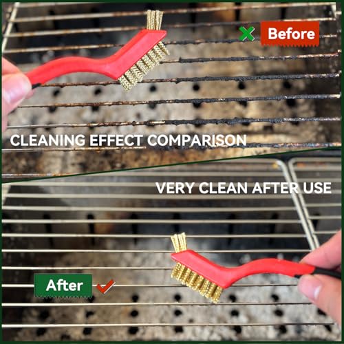 Wire Brush Set 3pcs - Nylon/Brass/Stainless Steel Bristles with Curved Handle Grip for Rust Removal, Dirt, Paint Scrubbing, Crevice Cleaning Brush for Bathroom Gap, Kitchen, Bathroom, Window, Faucets - style: Nylon/Brass/Stainless Steel