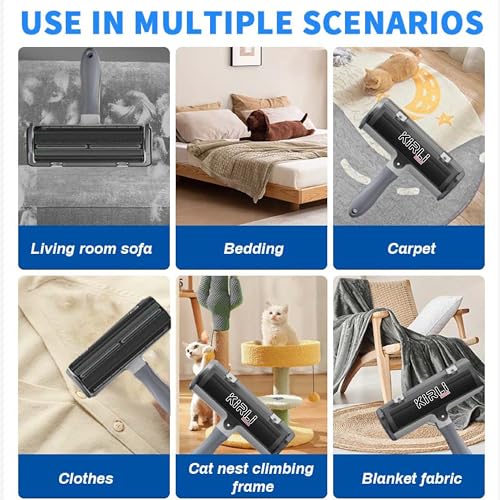 Pet Hair Remover Roller - Reusable Lint Roller for Dog and Cat Hair - Professional Fur Remover Tool for Furniture, Couch, Carpet, Bed - Heavy Duty Animal Hair Cleaner - color: Gray