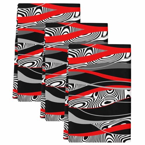 Red Black Stripes Kitchen Towels Set of 3,Absorbent Microfiber Soft Dish Hand Tea Bath Towel,Modern Gradient Abstract Lines Art Quick Dry Cleaning Cloth Washclothes for Bathroom Hotel Spa Gym 18"x28" - color: Red, size: 3 PCS-18 x 28in