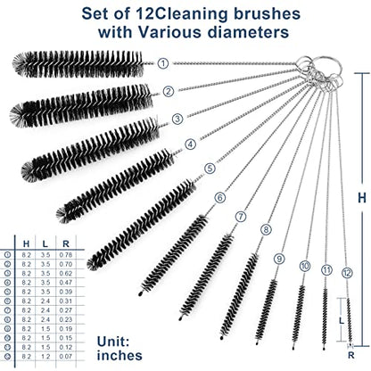 Straw Cleaner Brushes Sets, 12 Pieces 8.2 Inch Botthle Cleaning Brush and Nylon Tube Brush Brush Kit for Sippy Cup, Tumbler, Water Bottle, Drinking Straw (Black) - color: 8.2 Inch Black Cleaning Brushes