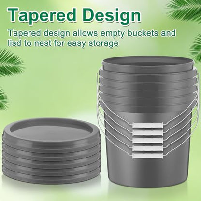 Tioncy 10 Pcs 2 Gallon Plastic Bucket with Lid Heavy Duty 2 Gallon Bucket Pail with Lid Handle for Storage Container Home Household Cleaning (Grey) - color: Gray