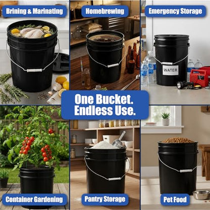 ePackageSupply 5 Gallon Bucket - Food Grade Bucket, Metal Handle Grip, BPA-Free, Heavy-Duty 90 Mil HDPE Plastic Pail, Stackable Utility Container, Made in USA, Lid Not Included, Black, 3 Packs - color: Black, size: 3 Packs