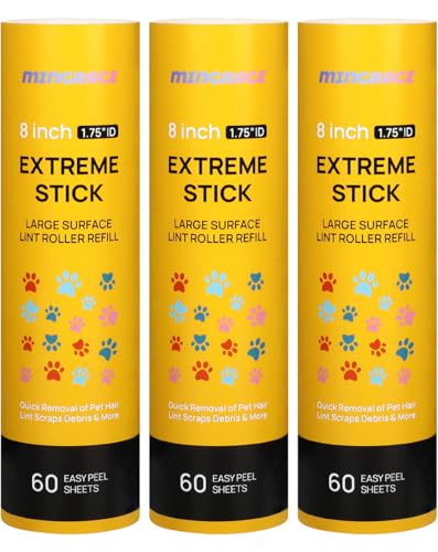 8 inch Large Lint Roller Refills for Scotch-Brite 50% Stickier Large Surface Lint Roller 60 Sheets per Refill, Pack of 3, 180 Sheets Total, Works Great On Pet Hair - size: 3-Pack