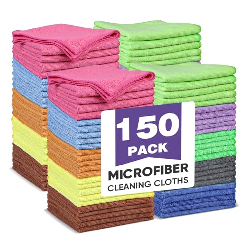 TEAWOO 10 Colors Microfiber Cleaning Cloths, 150 Pack Assorted Cleaning Rags, Highly Absorbent Microfiber Towels for Car, Kitchen, Bathroom and Household Cleaning, 11.8"X11.8" - color: 10 Colors, size: 150P
