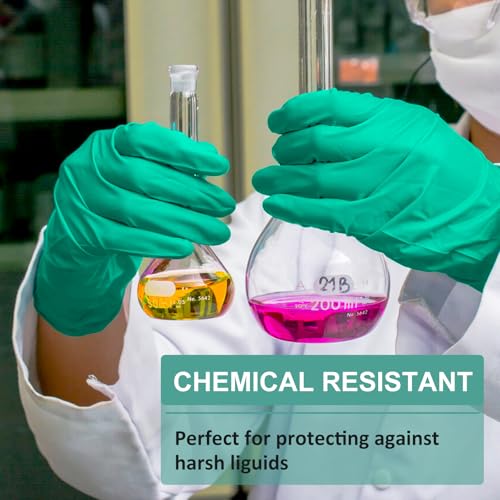 Beieverluck 10 Pairs Chemical Resistant Gloves, Reusable Heavy Duty Rubber Work Gloves, 12.6" Long Nitrile Gloves for Acid Alkali Oil Protection and Industrial Use Household, Large - size: Large