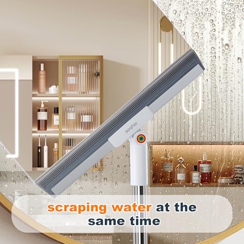 Rubber Squeegee Broom for Floor,Upgrade 62" Long Handle Window Squeegee, 2 Cleaning Cloths, Silicone Pet Hair Remover,Magic Squeegee Broom Removes Water Spots, Stains, Grease, and Glass Surfaces. - size: L-3 in 1