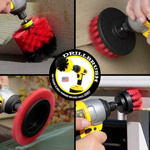 Red Stiff Nylon Bristle Brush Set for Outdoor Cleaning - Versatile Crevice Tool for Garage, Deck, House Siding, Concrete, Brick, Stone, Masonry, Vinyl Siding, Wood, and Patio Cleaner - Gutter Brush - color: Red