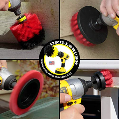 Red Stiff Nylon Bristle Brush Set for Outdoor Cleaning - Versatile Crevice Tool for Garage, Deck, House Siding, Concrete, Brick, Stone, Masonry, Vinyl Siding, Wood, and Patio Cleaner - Gutter Brush - color: Red