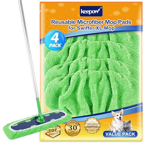 KEEPOW Reusable Mop Refill Pads Replacement Compatible with Swiffer XL, XL Wet Refills for Hardwood Floor Cleaning,4 Pack - color: Green, 4 Pack