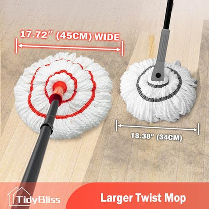 TidyBliss Self Wringing Twist Mop for Floor Cleaning, 57.5 inches Long Handle Cotton String Mop with Wringer, Washable Microfiber Wet Mop with Scouring Pad for Hardwood, Tile, Bathtub, Kitchen - size: 57.5 inches