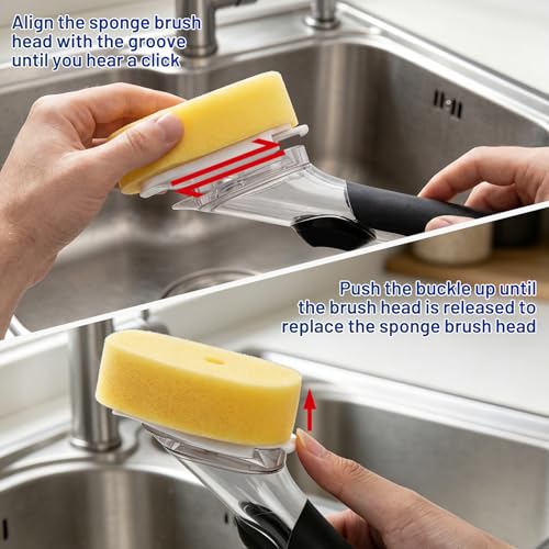Sponge Brush Refills for OXO Dish Brush, 6 Pack Soap Dispensing Dish Refills, Scrub Replacement Head for Scrubber, Sponge Replacement Head Fits Soap Dispensing Handle