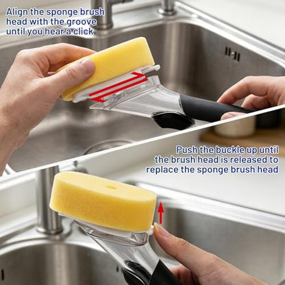 Sponge Brush Refills for OXO Dish Brush, 6 Pack Soap Dispensing Dish Refills, Scrub Replacement Head for Scrubber, Sponge Replacement Head Fits Soap Dispensing Handle
