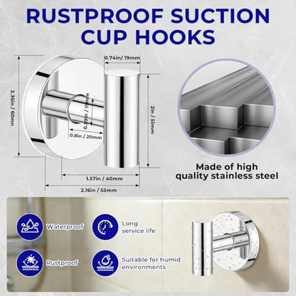 Suction Cup Hooks for Shower Heavy Duty, Shower Hooks No Drill, Shower Hooks for Inside Shower Stainless Steel, Suction Hooks for Window, Glass, Tile, Wall, Loofah, Bath Robe, Wreath, Chrome 4 Pack - color: Chrome