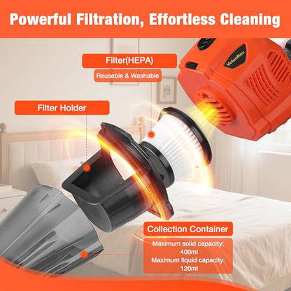 ValueMax Cordless Handheld Vacuum, Portable Vacuum Cleaner Dry/Wet Suction with 20V Rechargeable Battery and Multi-Nozzles for Car, Home and Pet Hair Cleaning(Battery Included)