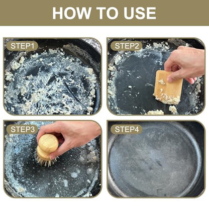 Bamboo Cast Iron Brush, Bamboo Pot Scraper, Kitchen Cleaning Tools for Cast Iron Skillets, Cookware, Dishes, Pans and Pots