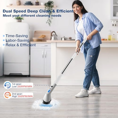 Electric Spin Scrubber, 2024 New Cordless Cleaning Brush，2-Speed Adjustable,Shower Scrubber for Bathroom Car Floor Tile Cleaning Squeegees