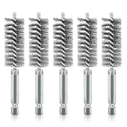 ASNOMY 5Pcs 3/4" Stainless Steel Bore Brush,Wire Brush Bore Cleaning Brush Set for Power Drill Cleaning, Abrasive Wire Brush Stainless Steel Brush with 1/4" Hex Shank - style: 5Pcs 19mm | 3/4" Inch