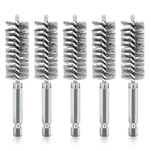 ASNOMY 5Pcs 3/4" Stainless Steel Bore Brush,Wire Brush Bore Cleaning Brush Set for Power Drill Cleaning, Abrasive Wire Brush Stainless Steel Brush with 1/4" Hex Shank - style: 5Pcs 19mm | 3/4" Inch
