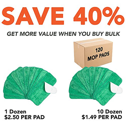 Arkwright Spray Mop Replacement Pads - (Pack of 12) Bulk Microfiber Flat Dry and Wet Refill Mop Pads Floor Cleaning, Compatible with Bona and Rubbermaid, Fits All Mop Heads, 13 in, Green - color: Green, size: 13 Inch (Pack of 12)