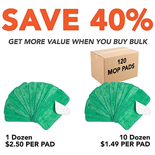 Arkwright Spray Mop Replacement Pads - (Case of 120) Bulk Microfiber Flat Dry and Wet Refill Mop Pads Floor Cleaning, Compatible with Bona and Rubbermaid, Fits All Mop Heads, 13 in, Green - color: Green, size: 13 Inch (Case of 120)