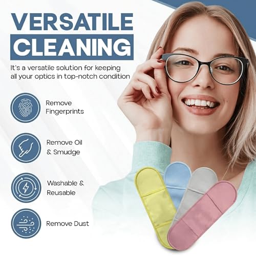 Finger Grip Eyeglass Cleaner (4 Pack) – Premium Microfiber Glasses Cleaning Cloth for Eyeglasses, Sunglasses, Phone Screen & Camera Lens (Blue/Gray) - color: Blue/Gray