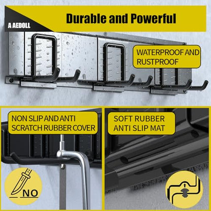 49.5" Garage Tool Organizer Wall Mount, 500lbs Tool Storage Organizer with Adjustable Sliding Hooks, Heavy Duty & Anti-Rust Garden Tools Storage Rack for Hanging Rake Broom/Mower/Snowboard - size: 49.5inch