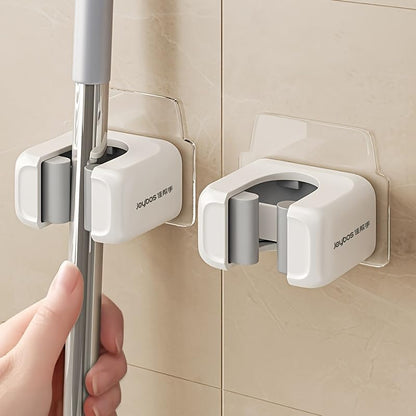 2 Pack Wall Mounted Mop Broom Holder No Drill Adhesive Wall Storage Rack Multifunctional Tool Organizer for Bathroom Kitchen Garage Spring Home Organization Supplies