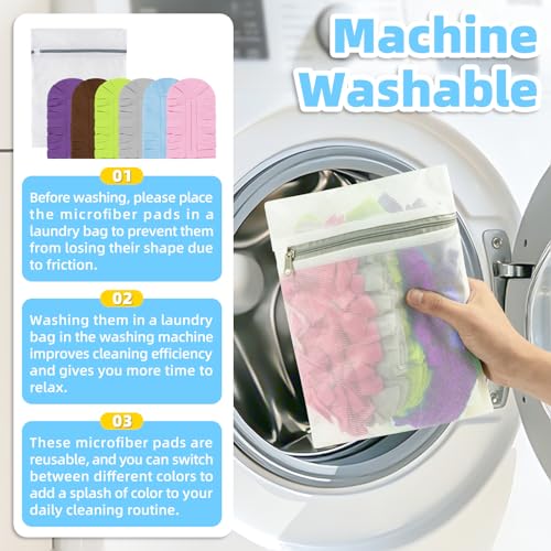 6 PCS Reusable Duster for Swiffer, Washable 360 Fleece Duster Refills for Fans, Floors, Blinds, Windows (Include 1 Handle & Laundry Bag) - color: Light Blue,pink,purple,green,gray,dark Brown