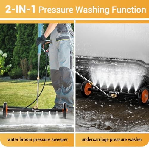 VIGRUE 2-in-1 Undercarriage Pressure Washer Attachment,24 Inch Pressure Washer Water Broom with 7 Nozzles, Under Car Washer Cleaner with 3 Pieces Extension Wand,4000 PSI,Orange