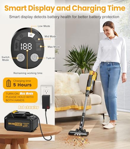 qimedo 8000mAh Cordless Vacuum Cleaner with 2 Batteries V2, 700W Powerful Suction, 90 Inch Extension Tube & 2L Dust Cup, 7 in 1 Stick Vacuum for Home, Hardwood Floor, Pet Hair