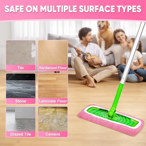6-Pack Reusable Microfiber Mop Pads Compatible with Swiffer Sweeper, Dry & Wet Sweeping Cloths - Washable Wet Pads Refill for Multi-Surface/Hardwood Floor Cleaning -Pink - color: Pink
