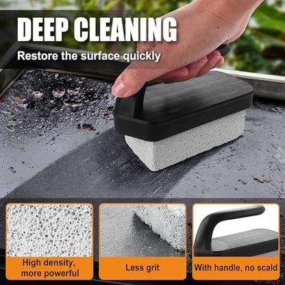 GRILLART Griddle Cleaning Kit for Blackstone, Flat Top Grill Cleaning Kit with Grill Stone, Griddle Scraper, Scouring Pad and Handles, Multifunctional Griddle Accessories for Rusty Grills, Orange - style: BSK-02