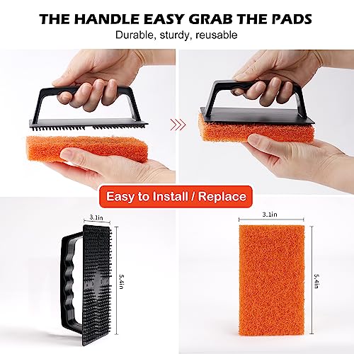 Griddle Cleaning Pads for Blackstone Flat Top, Non-Scratch Grill Scrub Pads, Bathroom Scrubbing Pads, Pool Scrub Brush, Shower Tile (5 Pads + Handle)