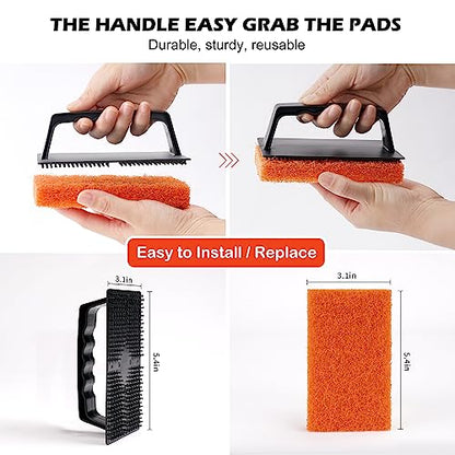 Griddle Cleaning Pads for Blackstone Flat Top, Non-Scratch Grill Scrub Pads, Bathroom Scrubbing Pads, Pool Scrub Brush, Shower Tile (5 Pads + Handle)