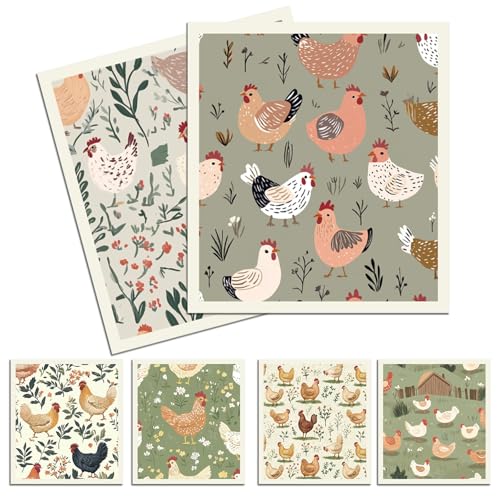 Chicken Swedish Dishcloths for Kitchen, 6 Pcs Reusable Chick Swedish Dish Cloths, Absorbent Fast Drying Cleaning Sponge Cloths for Kitchen Cooking Farmhouse Home Decoration Housewarming Gifts - style: Chicken