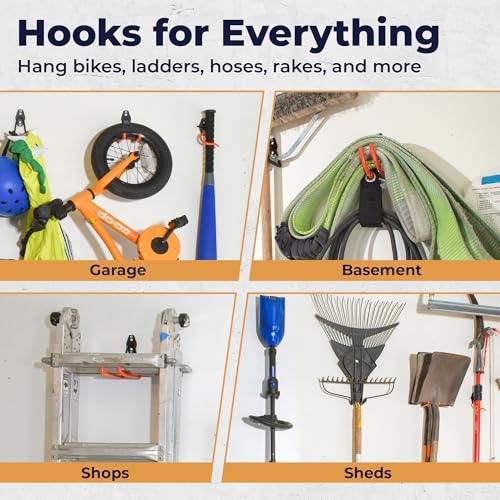 28 Pack Steel Heavy Duty Garage Hooks Storage Hooks with Anti-Slip Coating, Utility Garage Wall Mount Hanger and Organizer for Bikes, Ladder, Rope, Broom, Shovel and Garden Power Tools (28, Black) - color: Black