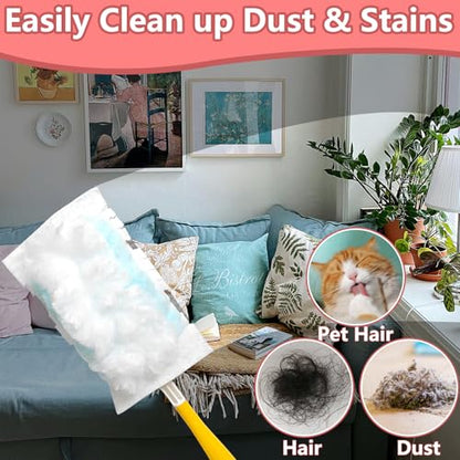 BDS-HOME 30 Count Electrostatic Duster Refills, 180°Multi-Surface Dusting Compatible with Duster Microfibre Feather Dusters Replacement Kit with 2 Handles for Home Office Furniture Cleaning