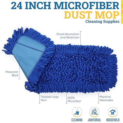 KLEEN HANDLER 24 Inch Microfiber Dust Mop, Medium Washable Commercial, Sweeper, Janitorial Head Replacement, Push Mop Broom, Blue - color: Blue - 24 Inch, size: 1 Pack