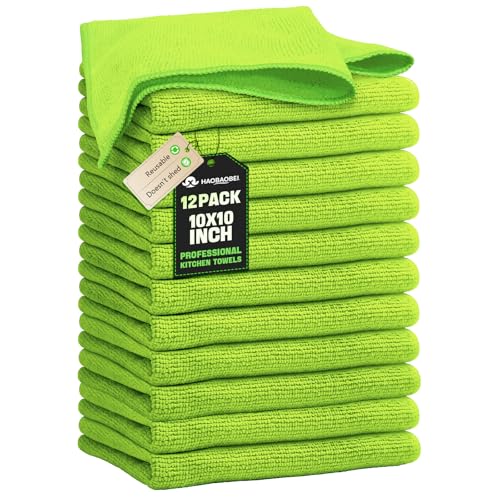 Kitchen Dish Cloths, 12 Pack, 10 x 10 Inches, Absorbent Coral Velvet Dish Towels, Soft Lint Free Reusable Dish Cloths for Dishes, Sink and Countertop, Green - color: Green