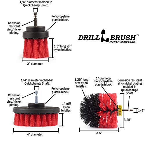 Drill Brush – Drill Brush Power Scrubber - Drill Brush Attachment for Cleaning - Power Scrubber Drill Brush - Nylon Drill Brush - Grout Drill Brush - Drill Scrubber Attachment - Drill Brush Set - color: Red