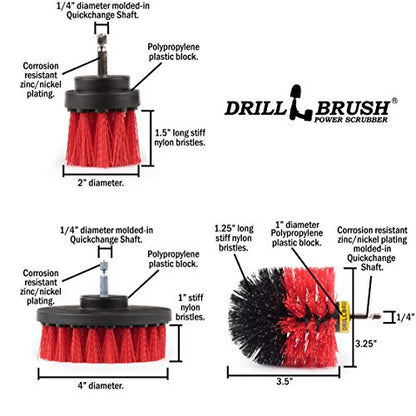Drill Brush – Drill Brush Power Scrubber - Drill Brush Attachment for Cleaning - Power Scrubber Drill Brush - Nylon Drill Brush - Grout Drill Brush - Drill Scrubber Attachment - Drill Brush Set - color: Red