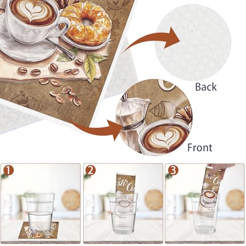 Reusable Swedish Dishcloths for Kitchen, 6PCS Coffee Theme Cellulose Sponge Paper Towels Washable, Absorbent Fast Drying Swedish Dish Cloth for Home Cleaning - style: Coffee