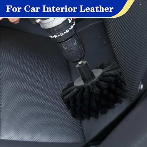 Soft Bristle Leather Brush for Drill, for Leather, Car Interior, Car Wheel, Upholstery, Furniture, Carpet - color: Black Soft Bristles (Nylon)